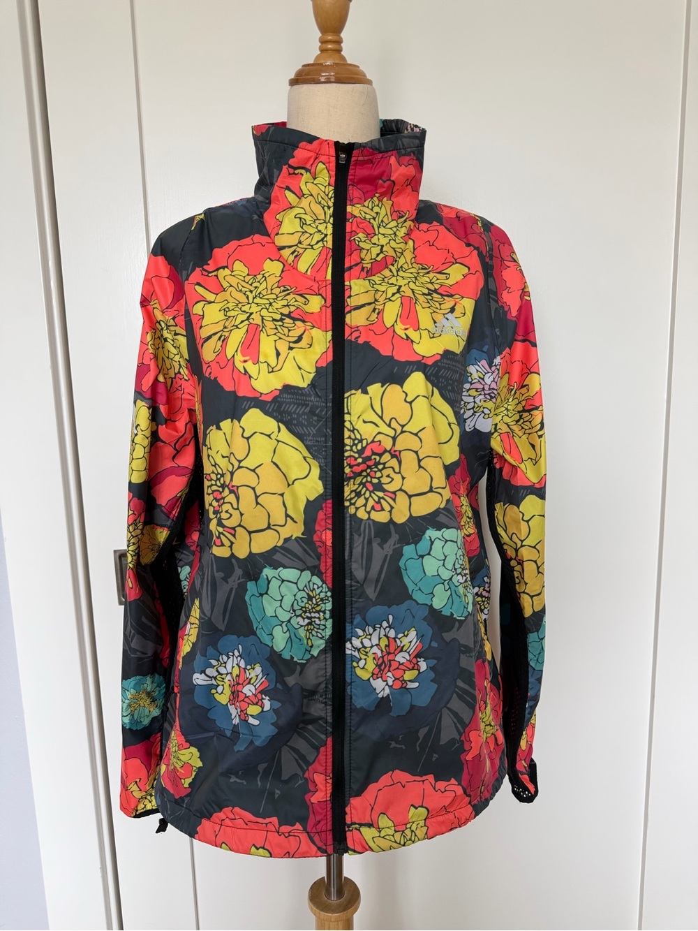Adidas by Stella McCartney Black Floral Puffer Jacket with Yellow & Red Blooms